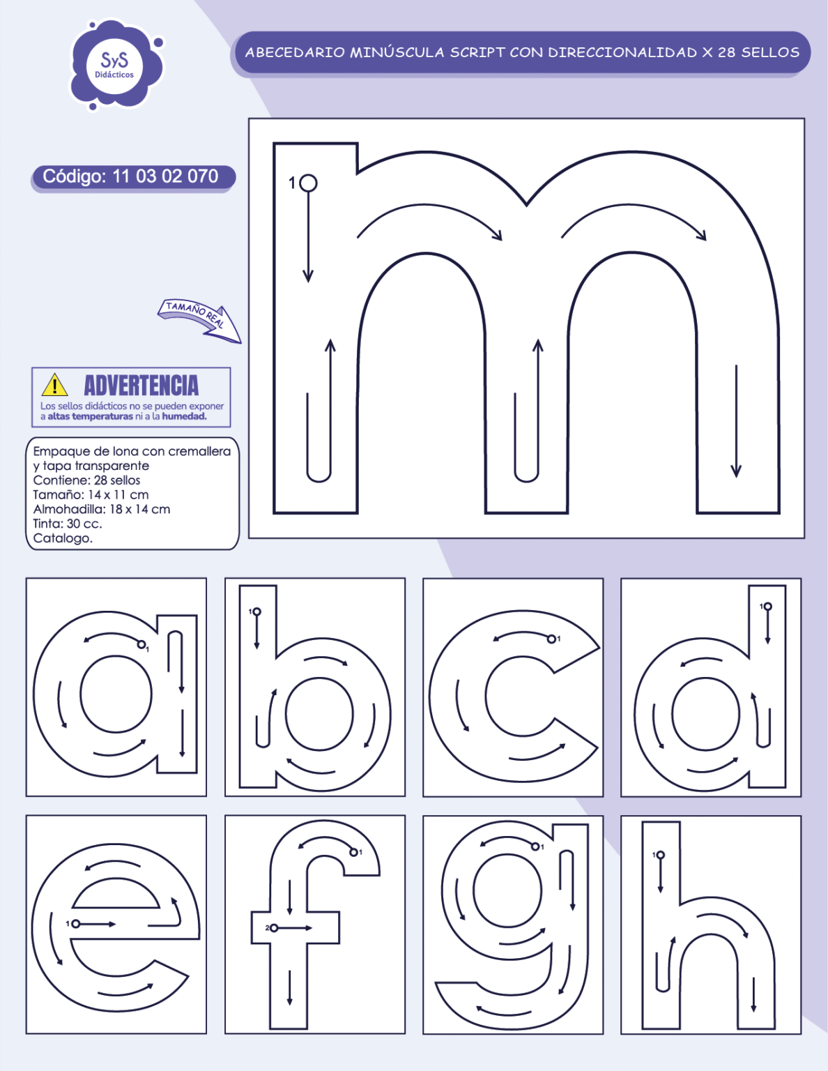 ABECEDARIO MINÚSCULA SCRIPT CON DIRECCIONALIDAD X 28 SELLOS ...