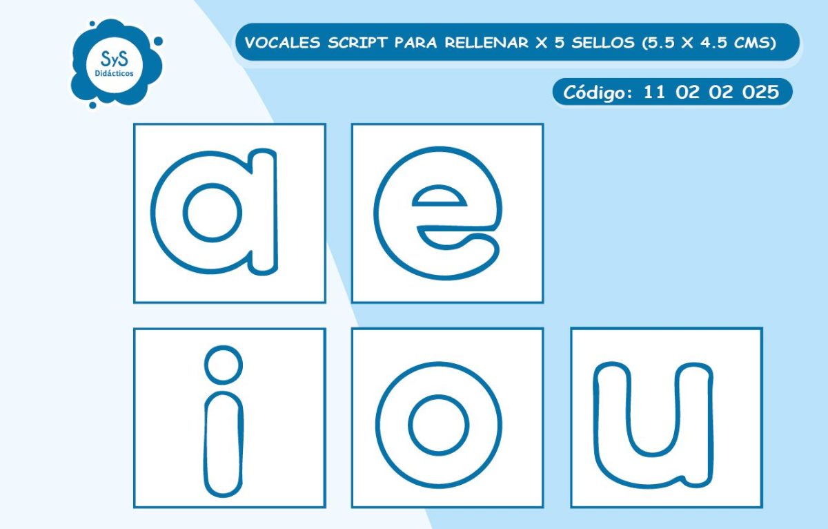 VOCALES EN SCRIPT PARA RELLENAR X 5 SELLOS – Didácticos Símbolos y Signos